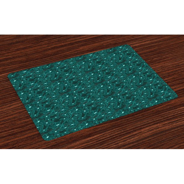 Turquoise Placemats Set of 4 Floral Arrangement Vintage Flower Bouquet