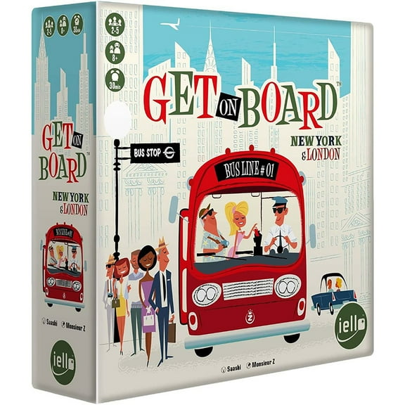 Get On Board: New York & London - IELLO City Bus Line Strategy Board Game, Ages 8 , 2-5 Players, 30 min