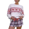 thumbnail image 1 of Suéter de Punto para Mujer con Estampado de Lazo en Forma de Corazón, Larga, Cuello Redondo, Estilo Casual Rojo S, 1 of 8