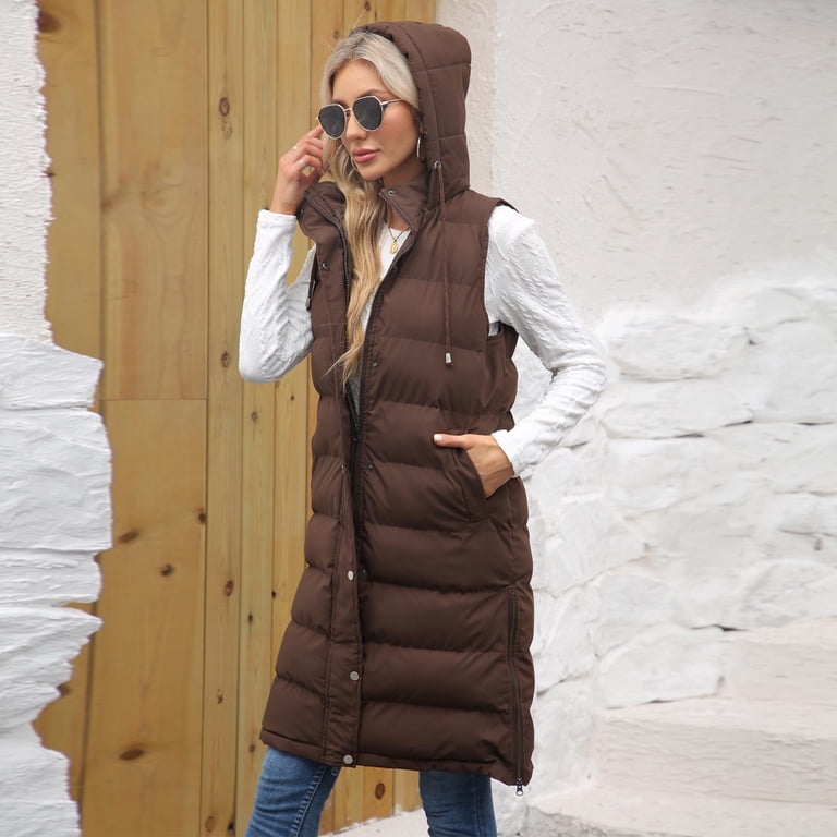 Long Vest for Women Sleeveless Side Zipper Long Puffer Vest