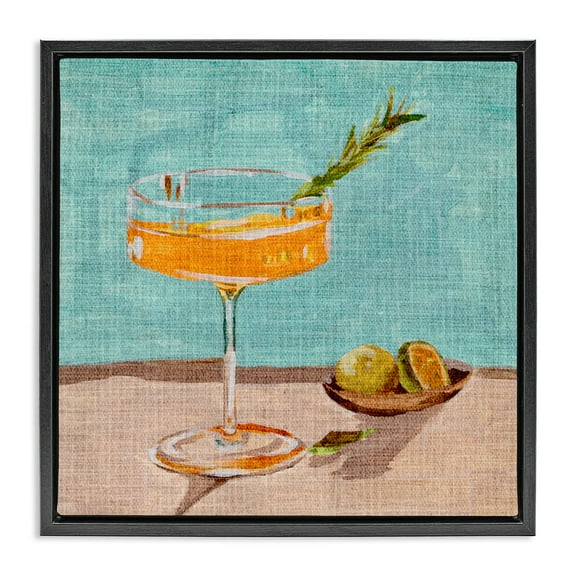Stupell Industries Bright Cocktail Glass Food & Beverage Painting Black Floater Framed Canvas Art Print Wall Art, 18 x 18