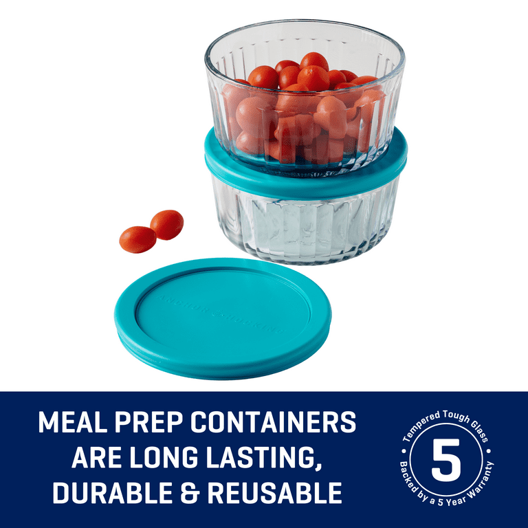 Anchor Hocking Sculpted Glass Food Storage Container with Lids, 4