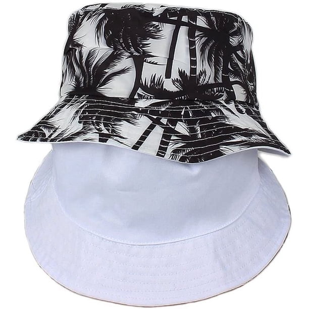 Nvzi Sombrero de pescador unisex con diseño de árbol de coco, sombrero de playa de verano, sombrero de sol de doble uso para exteriores, blanco