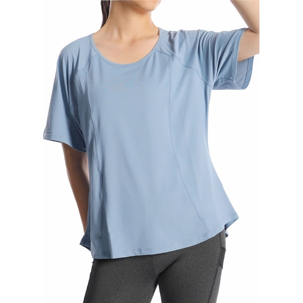 Camiseta de verano de manga corta holgada de talla grande para correr, yoga, cuello redondo, de secado rápido, transpirable y fina