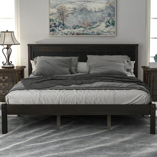 Queen Bed Frames,DFITO Wooden Platform Queen Bed Frame with Headboard