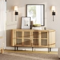thumbnail image 5 of WAMPAT 64" Coffee Bar Cabinet, Storage Cabinet with 4 Fluted Doors, Sideboard Buffet Cabinet with Curved Design, Kitchen Cabinet for Kitchen Dining Room, Oak, 5 of 6