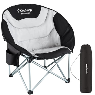 KingCamp Round Camping Chair for Adults, Oversized Outdoor Moon Chair  with Side Pocket, Heavy-Duty Folding Lawn Chairs, Supports 330lbs, Black