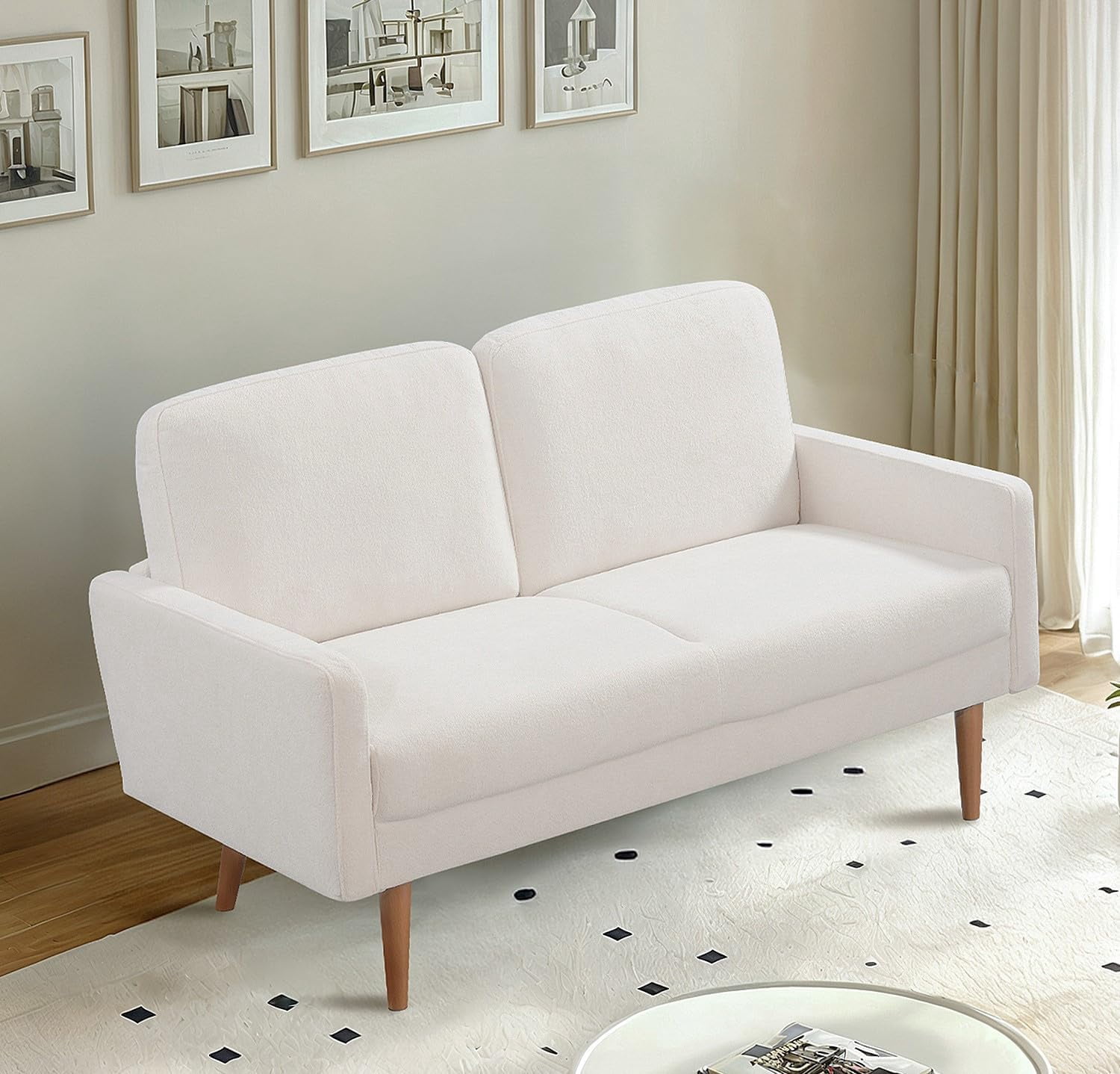 US Pride Furniture Angles 56 in. Wide Square Arm Velvet Modern Rectangle Loveseat in Ivory