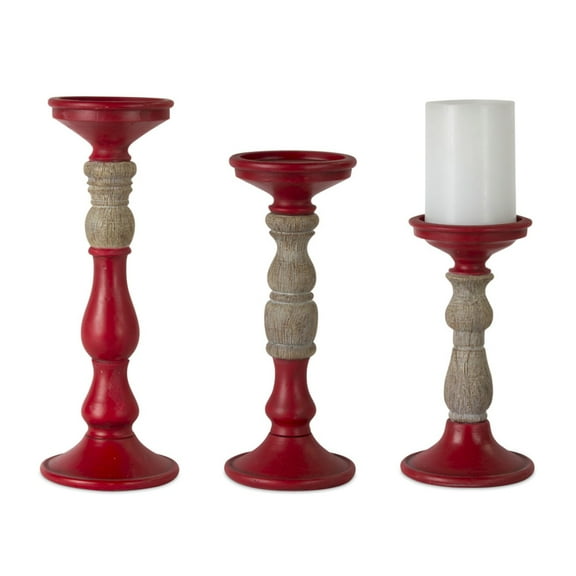 Melrose Candle Holders - 12.5" - Red and Brown - Set of 3