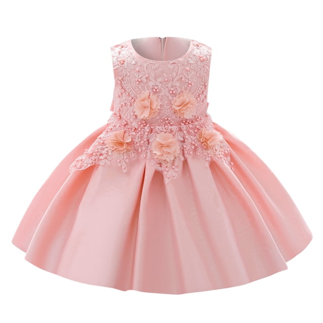 Toimothcn Robe Bébé Fille Sans Manches Couleur Unie Broderie Florale Robe Douce Confortable Princesse Mariage Fête Robe d'Été Confortable pour Enfants