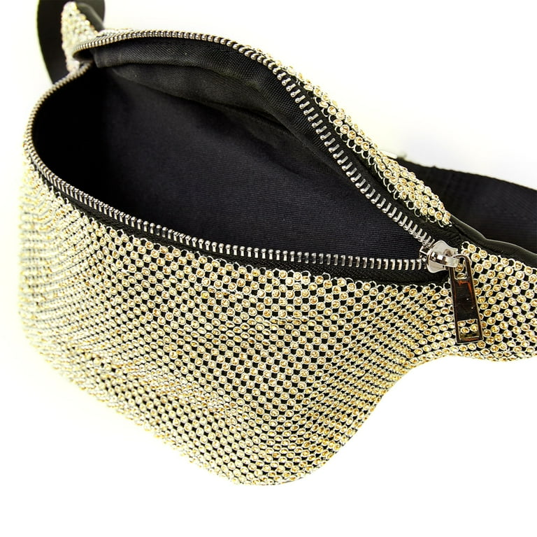 LIKE DREAMS Women s Rhinestone Embellished Bling Fanny Pack Evening Belt Bag Gold Walmart