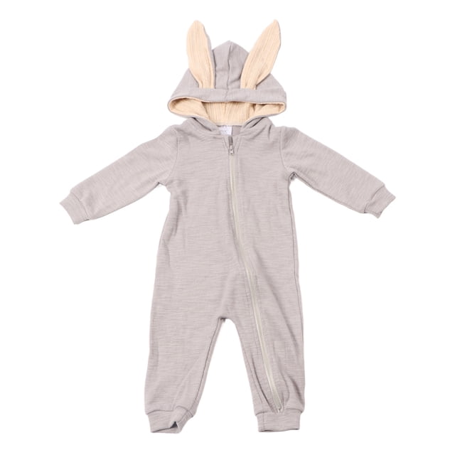 Mono de bebé con forma de conejito, cálido, resistente a la suciedad, de algodón suave, mono de una pieza, gris, 66 cm