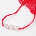 thumbnail image 3 of Braguitas elegantes de encaje transparente con espalda en T y perlas para mujer rojo, 3 of 7