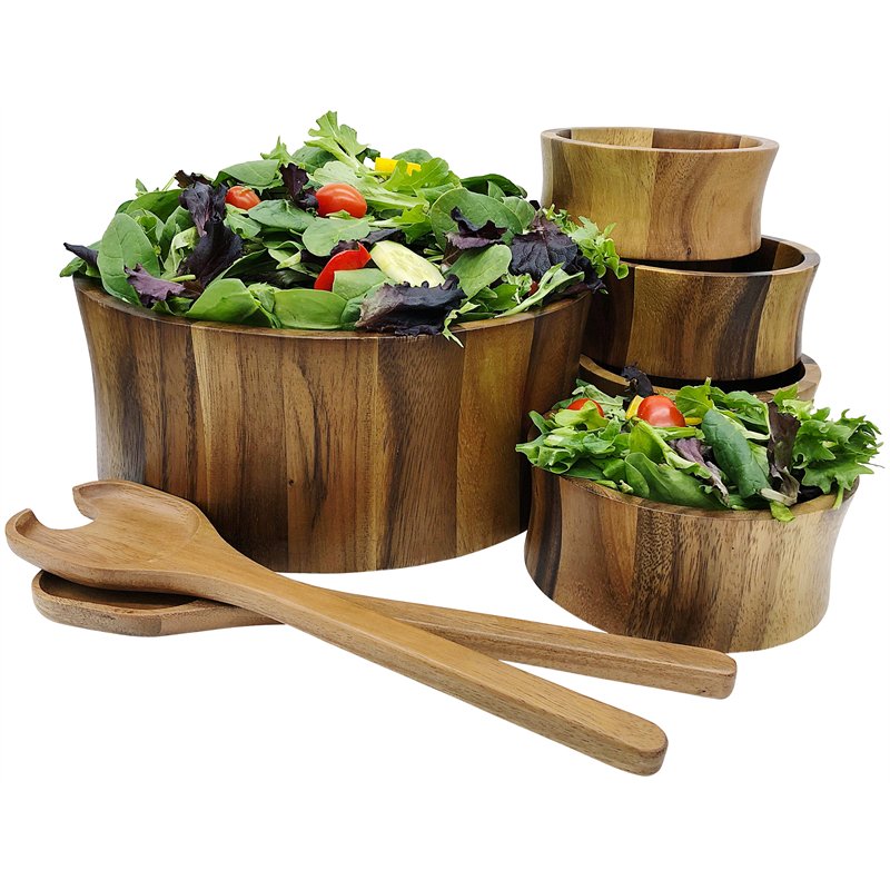 Kalmar Home 328B 7 Piece Large Salad Bowl with Servers and 4