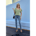 thumbnail image 1 of Camiseta Holgada Informal de Color Liso con Cuello en V para Mujer, Corta, Verde, Talla XL, 1 of 10