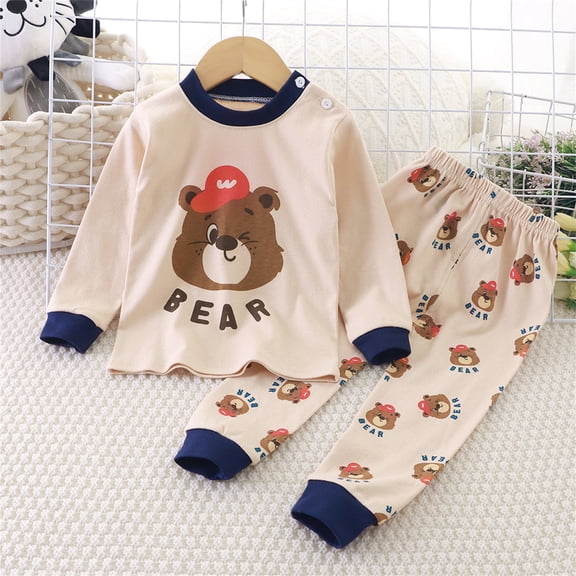 Amidoa Girls 2 Piece Outfits Fall Winter Clothes Cotton Print Long Sleeve Top and Casual Pants Kids Clothing Sets Size Khaki 3 Years