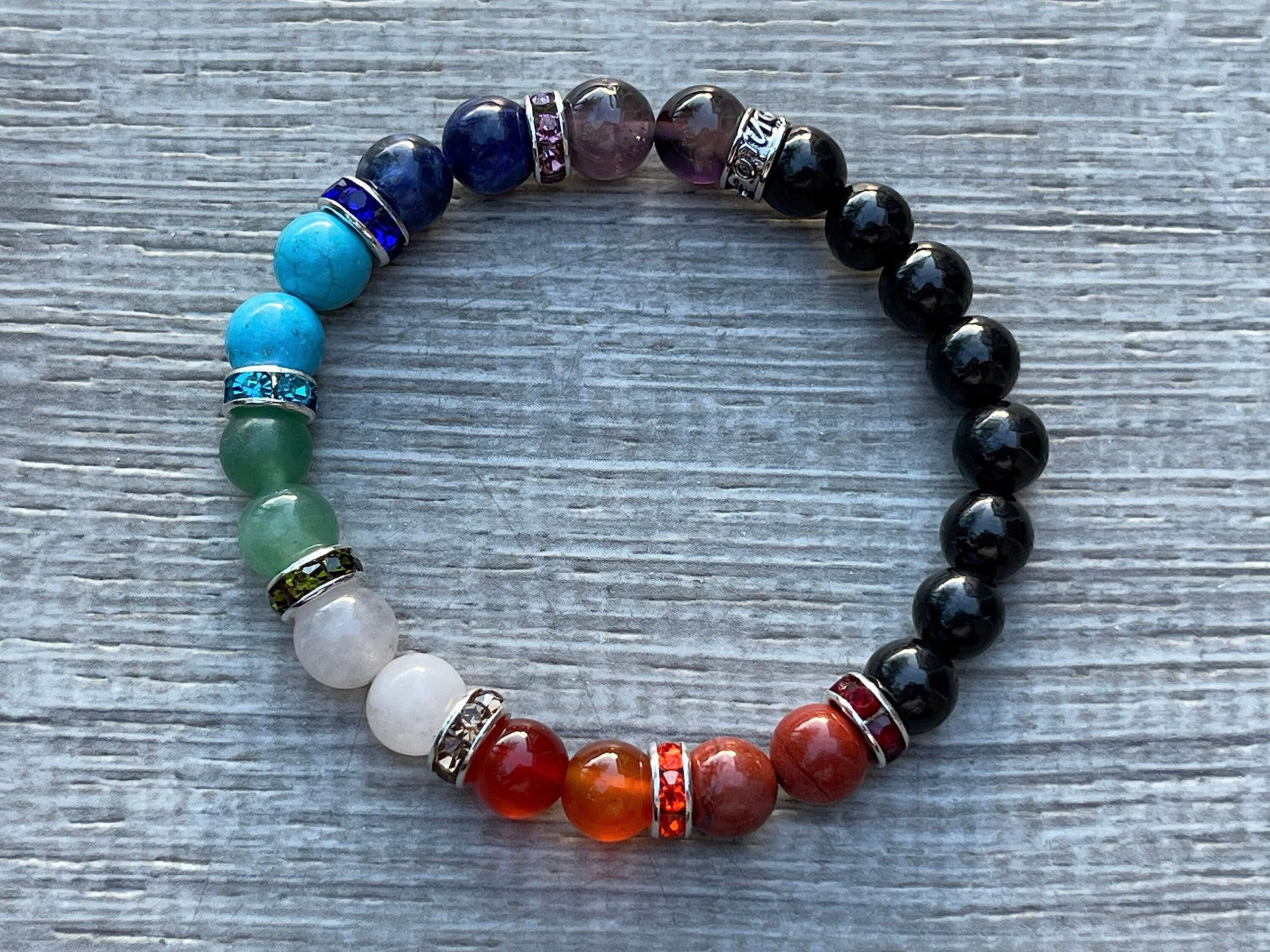 7 Chakra with Shungite Crystal Bead Bracelet 8mm, Wholesale Genuine 7 Chakra with Shungite Stretch Gemstone Bracelet, Gift for Men & Women (2)