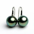 thumbnail image 3 of K-KED New 8/10/12mm Black South Sea Shell Pearl Silver Hook Dangle Earrings-12 mm, 3 of 6