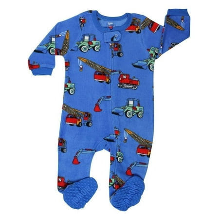 Elowel Baby Boys Blue Crane Truck Print Footed Fleece Sleeper Pajama