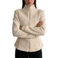 thumbnail image 4 of Breezora Women's Stand Collar Slim Fit Long Sleeve Jacket with Full Zip and Side Pockets for Casual Outerwear L Size Beige, 4 of 7