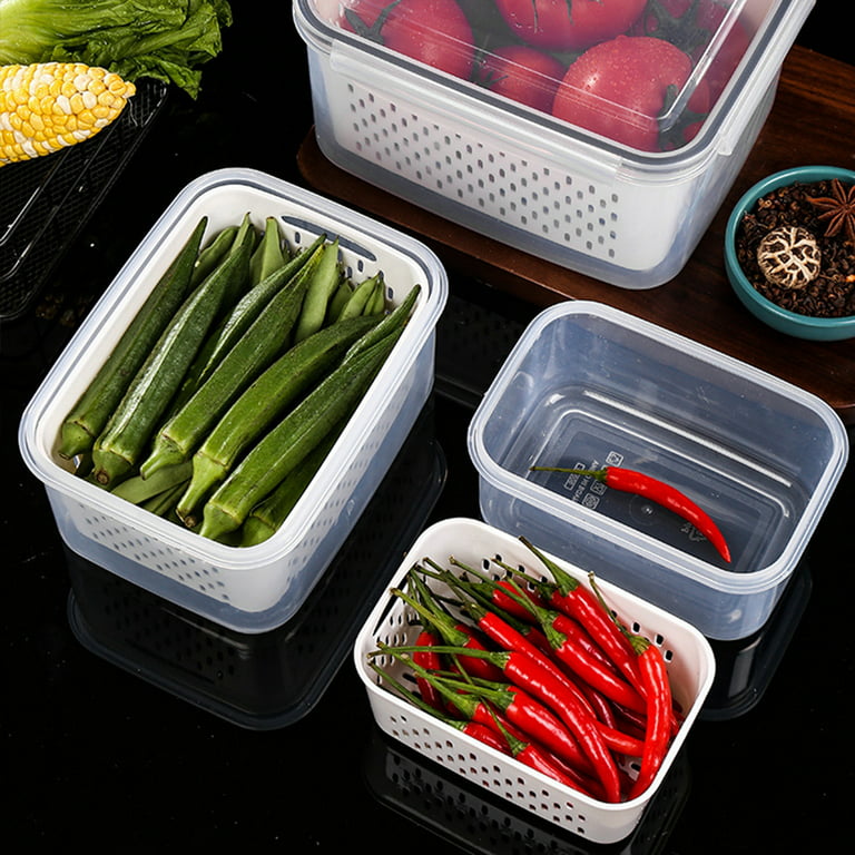 3 Partition Fridge Storage Container Boxes Organizer, Vegetable Refrigerator  Plastic Storage Box For Kitchen, For dry