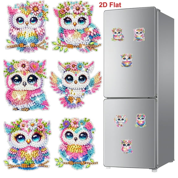 6pcs Diamond Art Kit, EEEkit Cute Owl Diamond Painting Fridge Magnets