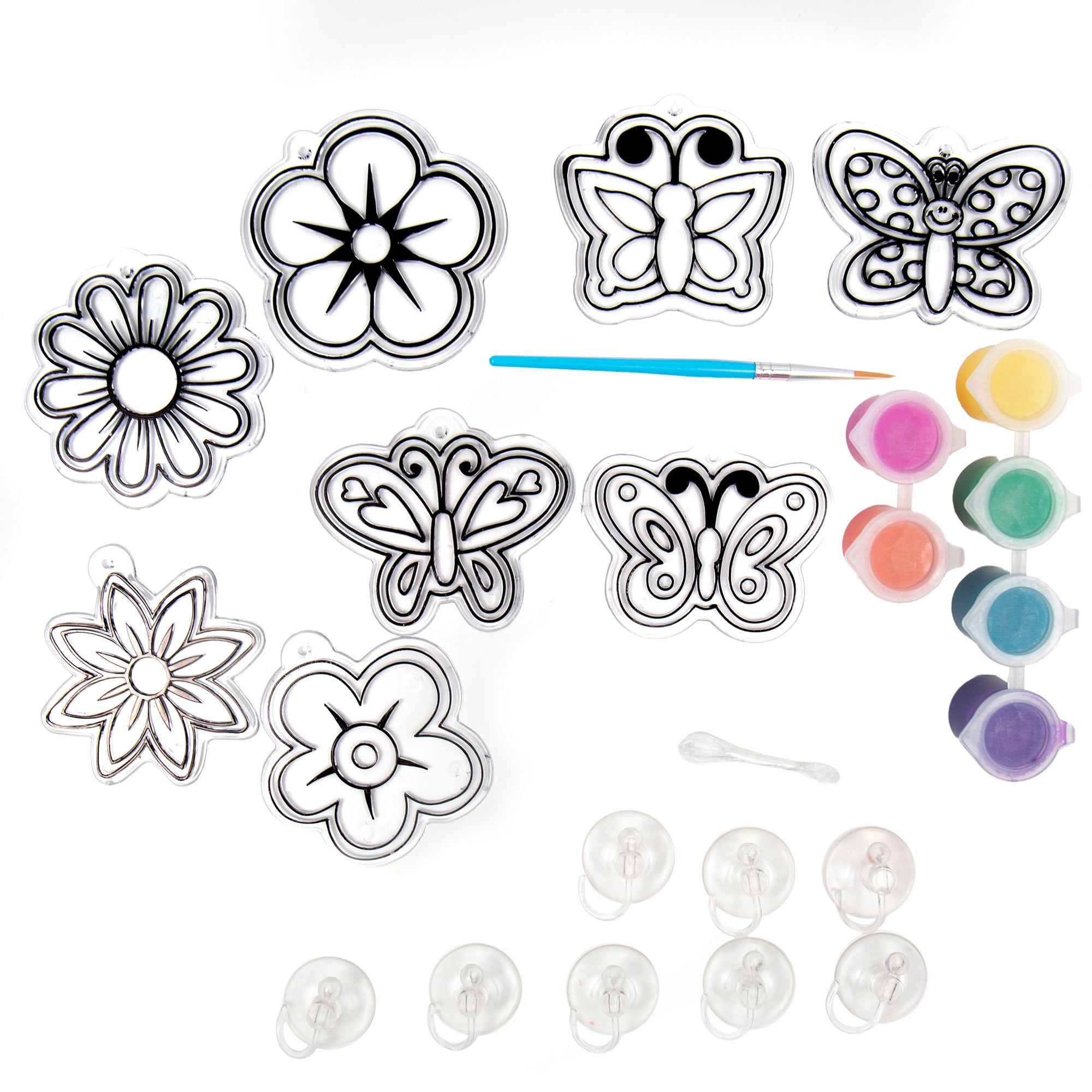(3 pack) Hello Hobby Flowers & Butterflies Window Art, Customize 8 Plastic Suncatchers