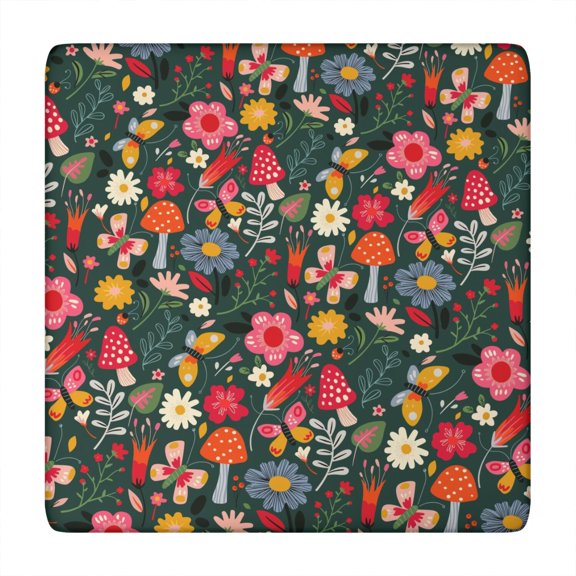 Floral Pattern Elastic Tablecloth with Waterproof Polyester, Fits 34x34 Inch Tables for Indoor or Garden Decor