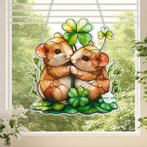Fiudx Colgante de San Valentín, Trébol de Cuatro Hojas, Acrílico, Diseño Plano 2D, Adorno para Balcón, Patio, Jardín, Decoración Multiusos para Exteriores, Regalo Romántico, Material Duradero.