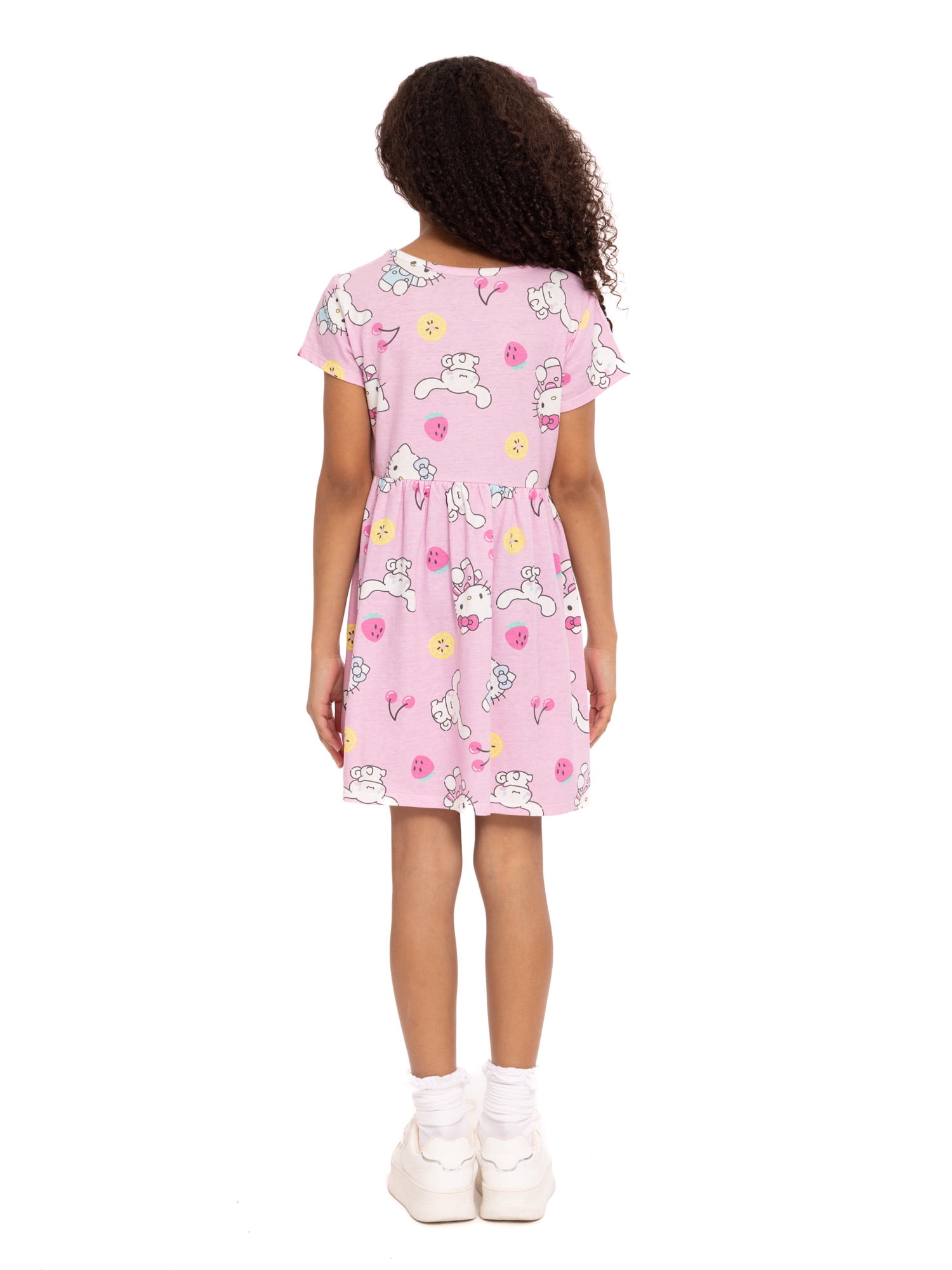 Hello Kitty Girls Allover Print Dress with Short Sleeves, Sizes 4-12