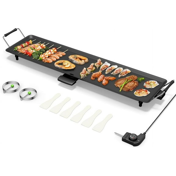 KOTEK 35” Electric Griddle, Nonstick Extra Large Teppanyaki Grill with 5 Adjustable Temperature, Drip Tray, Cool Touch Handles, 2000W Flat Top Pancake Griddle Smokeless for Indoor Outdoor BBQ Party