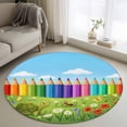 thumbnail image 3 of 3.3ft Washable Round Rug, Cartoon Turtle Colorful Pencil Non-Slip Circle Area Rug for Entryway Bedroom, Blue Sky Green Lawn Ant Flower Butterfly Indoor Accent Floor Mat for Home Decor, 3 of 9