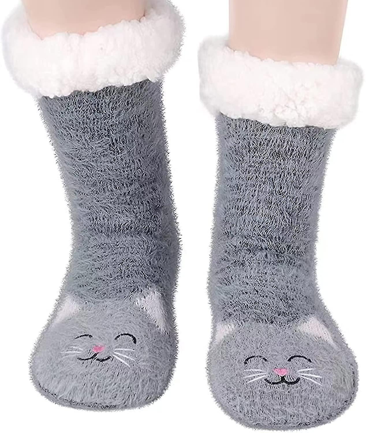 Ladies Grey Fluffy Slipper Socks.