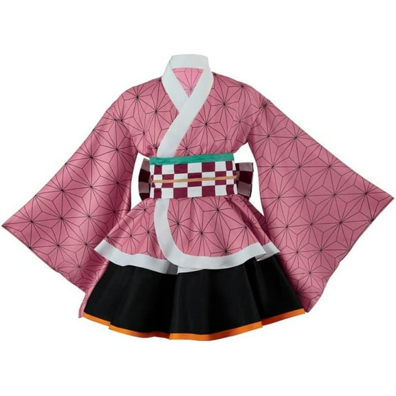 Nezuko Traditional Dress Kamado Outfit with Bow Belt – Top & Skirt Set