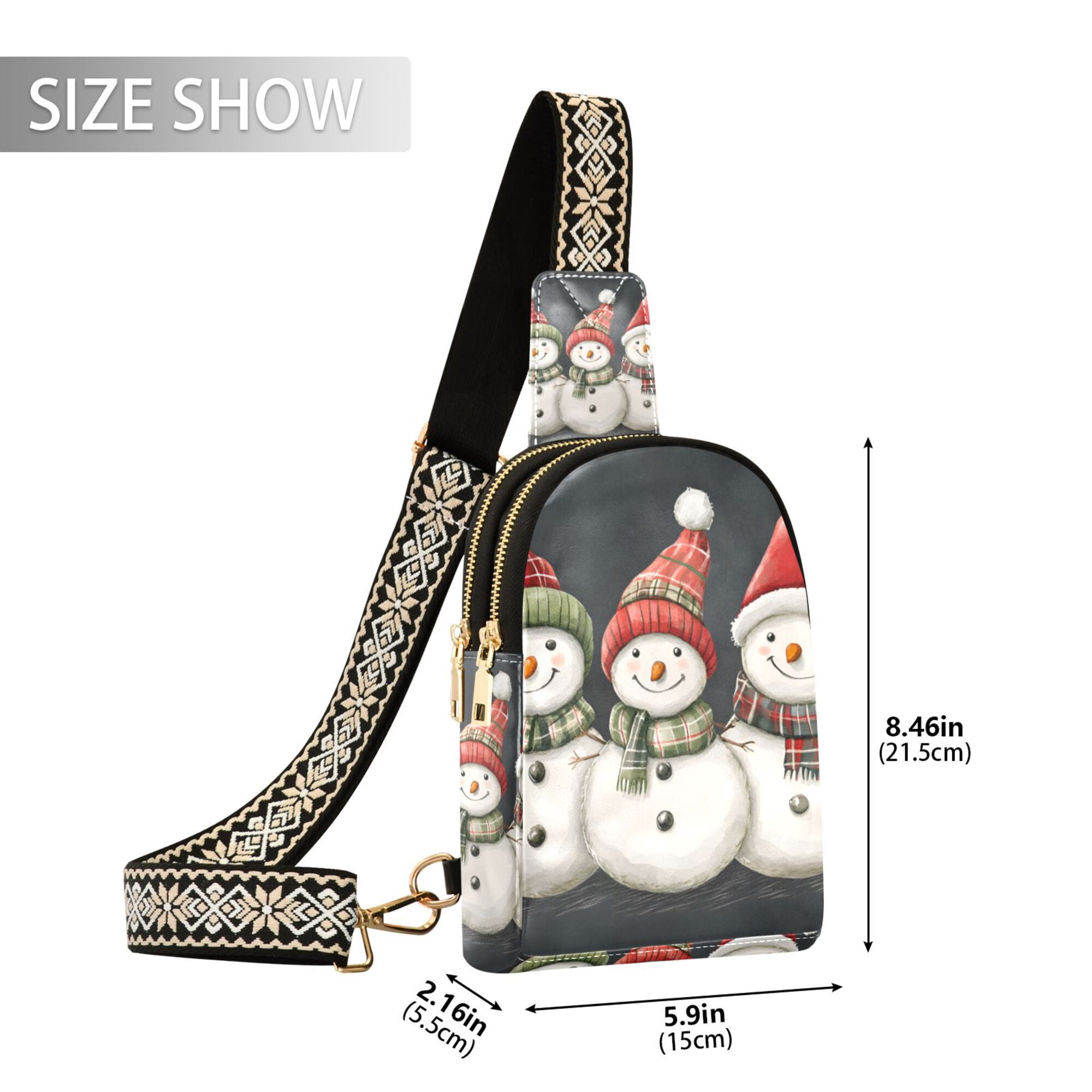 FORMRS Womens Crossbody Sling Bag Travel Daypack Shoulder Chest Backpack, Red Snowmen