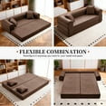 thumbnail image 4 of 4-in-1 Folding Convertible Sofa Bed, 78 Inch Faux Leather Boneless Couch, Loveseat Sleeper with Pull Out Bed, Floor Sofa Modular Futon Teddy Sofa for Living Room Bedroom Lounge, Brown, 4 of 14
