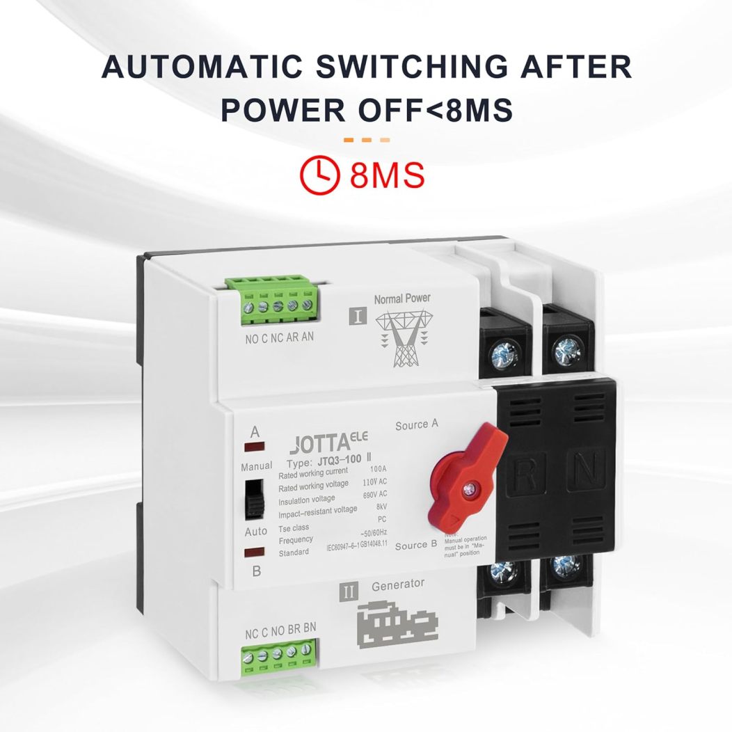 ATS,Dual Power Automatic Transfer Switch 2P 100A 110V 50/60Hz,Changeover Switch for Generator