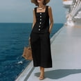 thumbnail image 7 of TEAJOPSUU Womens Summer Linen 2 Piece Solid Sets Matching Travel Outfits Sleeveless Square Neck Button Down Tank Tops Elastic Wide Leg Capri Pants Sets Black, 7 of 7