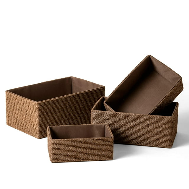 Cesta de almacenamiento LA JOLIE MUSE, cuerda de papel tejida, juego de 4 unidades, color marrón