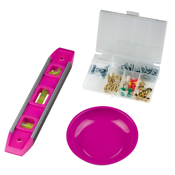 The Original Pink Box PB63SET Picture Hanging Kit with Level, Magnetic Tray and Assorted Hardware