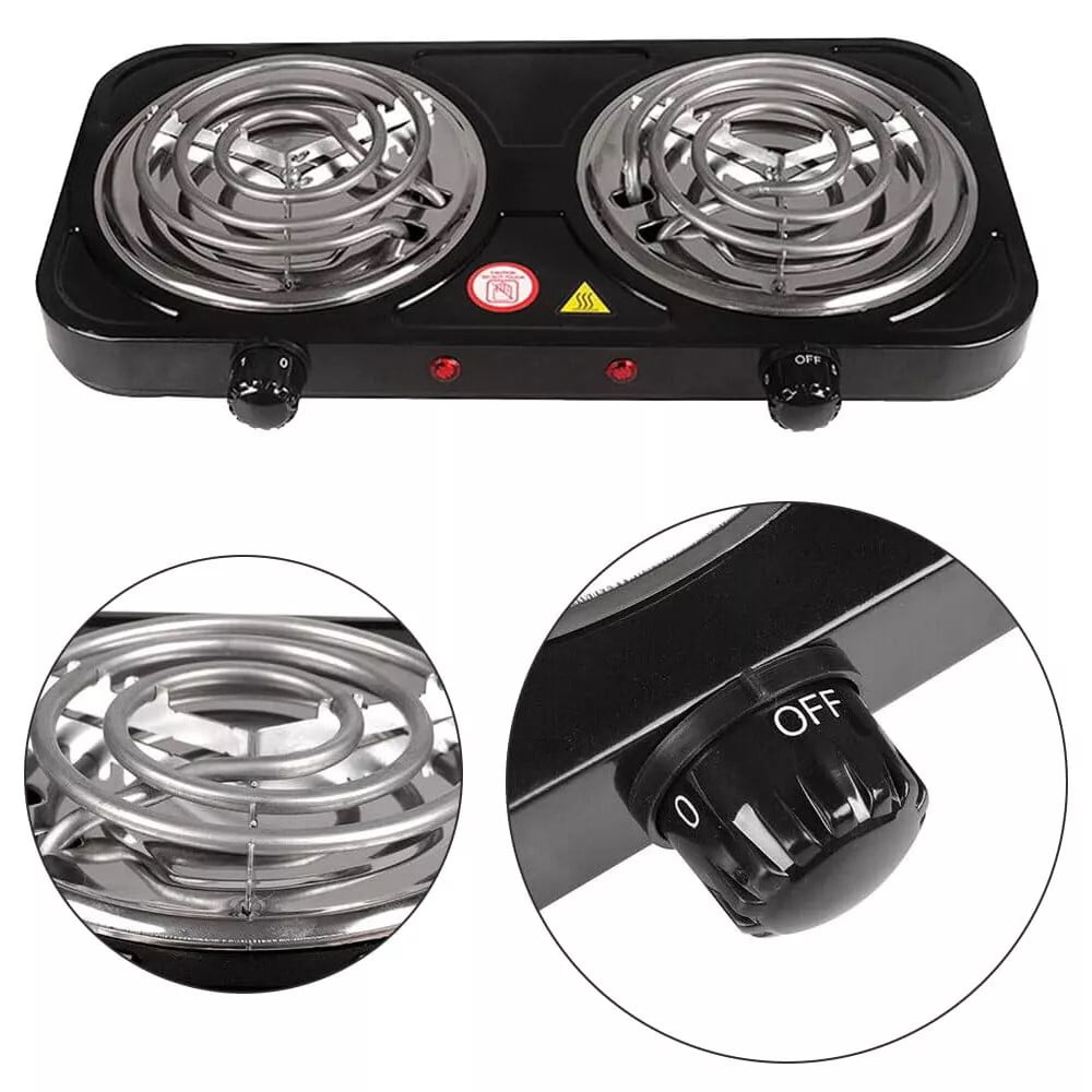 Beiled 2000W Electric Double Burner 110V Hot Plate Heating Cooktop Camping Dorm Stove Cooker with 5 Adjustable Temperatures