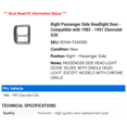 thumbnail image 2 of Right Passenger Side Headlight Door - Compatible with 1985 - 1991 Chevy G30 1986 1987 1988 1989 1990, 2 of 2