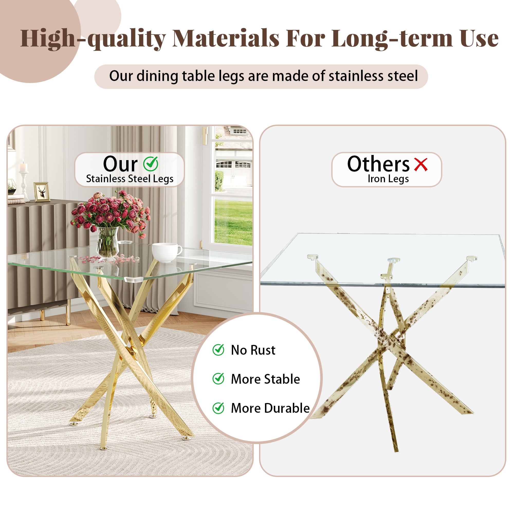 36" Square Glass Dining Table for 2 to 4, Clear Tempered Glass Top & Stainless Steel Metal Legs, Modern Small Kitchen Table for Apartment, Office, Dining room