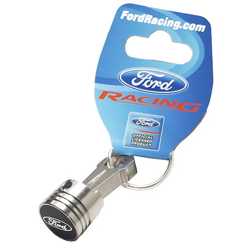 Ford Performance Key Chain 302-700 Piston And Rod; Chrome; Aluminum; Ford Oval Emblem On Piston Head