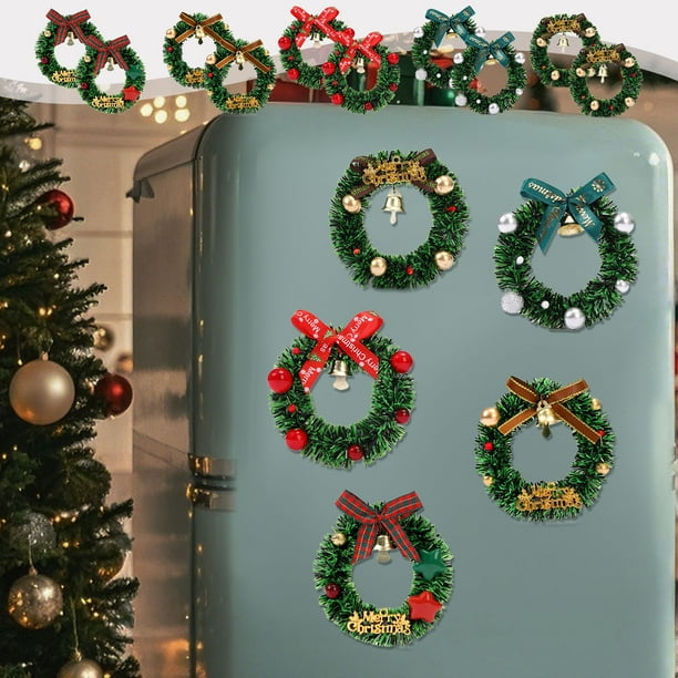 Corona Magnética de Navidad | Decoración de imán para frigorífico - Simulación festiva de decoración de resina para frigorífico | Multicolor | Imanes adhesivos para las fiestas | Pack de 2