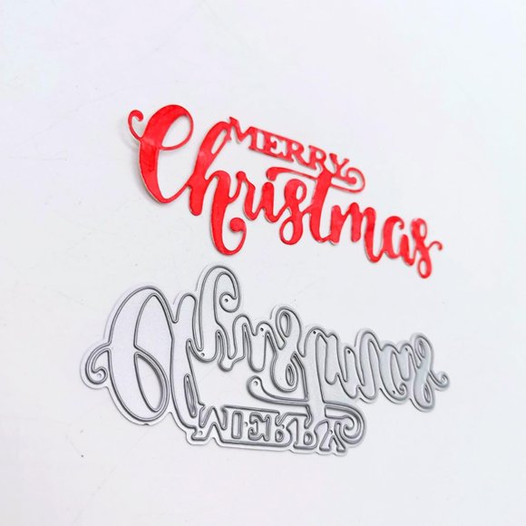 Marco de fondo Cutting Dies Annchaos con forma de feliz Navidad, 9,3 x 4 cm