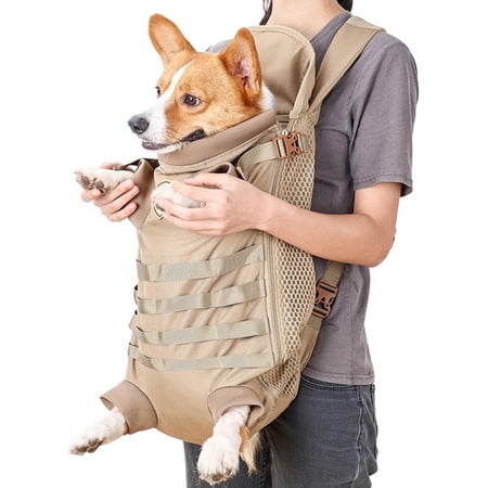 Dog Carrier Tactical Backpack for Small Medium Dogs Soft Hands-Free Legs Out Pet Front Cat Dog Carrier Backpack Travel Bag for Outdoor Traveling Hiking Camping (Large Khaki)