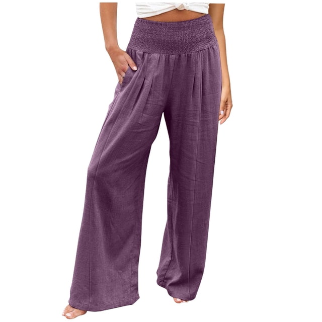 Pantalon Large en Coton Confortable pour Femmes - Été Ample, Taille Haute, Style Palazzo Plage, Imprimé, Polyester
