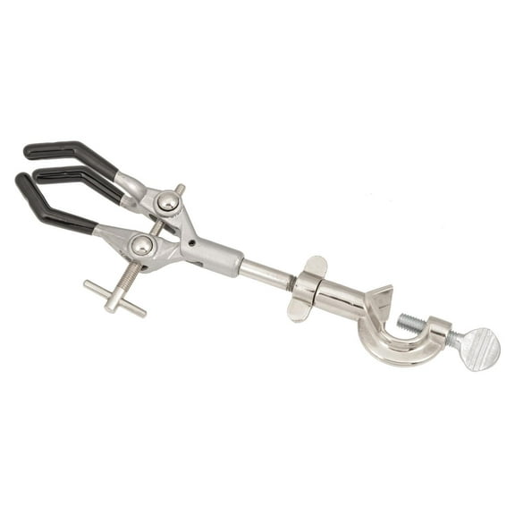 EISCO 3-Finger Lab Clamp with Bosshead Clamp Holder for Lab Stand Rod - PVC Coated Prongs for Holding Objects up to 3.5" Diameter - Beaker Holder, Flask Clamp with Swivel Boss Head