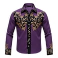 thumbnail image 4 of Western Retro Floral Print Long Sleeve Button Down Shirt for Cowboy Party and Outdoor Events Dark Purple XXL, 4 of 4